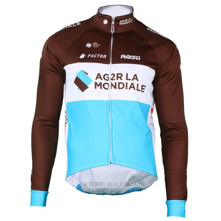 2018 Fahrradbekleidung Ag2r La Mondiale Braun Trikot Langarm und Tragerhose